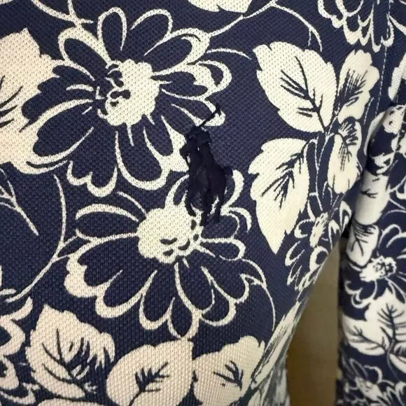 NWOT Polo Ralph Lauren Womens Floral Cotton Knit Oxford Shirt Navy White Medium - Picture 9 of 14